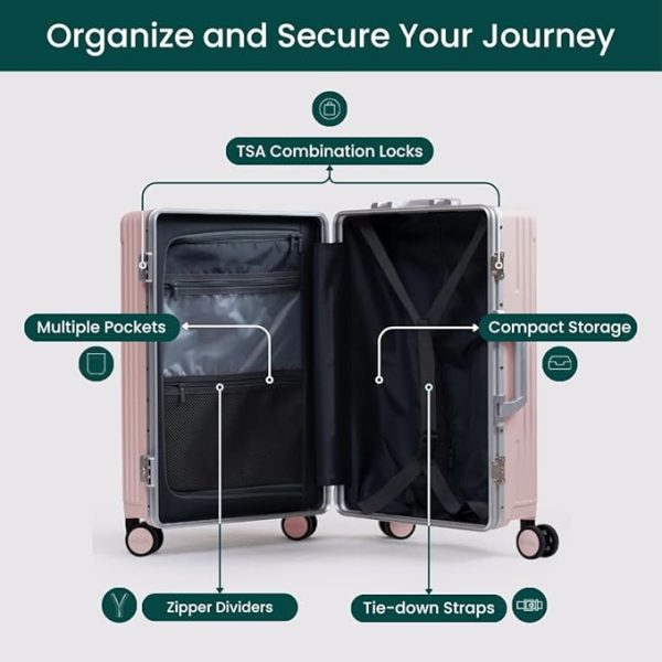 Nobl Travel Zipperless Check In Suitcase - Aluminum Frame, Check in luggage 28x17x11 Airline Approved by Noble Travel - Unbreakable Polycarbonate Shell - Dual TSA Locks, 360° Spinner Wheels - Pink - Image 6