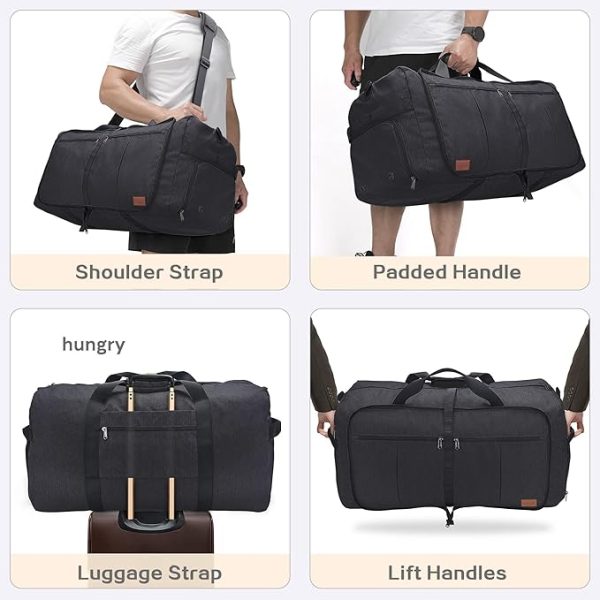 100L Travel Duffle Bag for Men, Urtala 32” Large Duffle Bag for Traveling with Shoe Compartment, Foldable Travel Duffel Bag Weekender Bag Gym Bag for Men Women Waterproof & Tear Resistant (Black) - Image 2